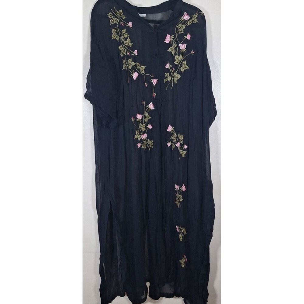 Rose Black embroidered cover up